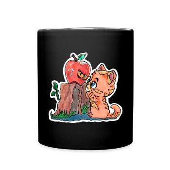 Little kitten and the worm in the apple - Full Colour Mug - black - Front