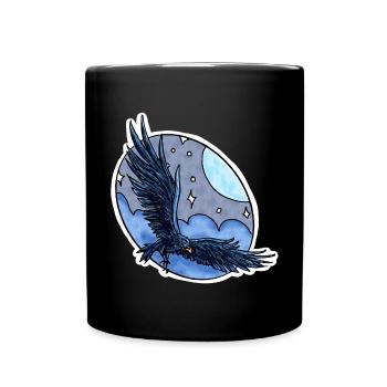 Raven in flight in front of the night sky - Full Colour Mug - black - Front