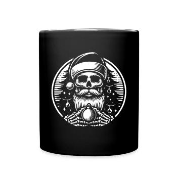 Weihnachtsmann Skull mit Christbaumkugel - Tasse einfarbig - Schwarz - Vorne