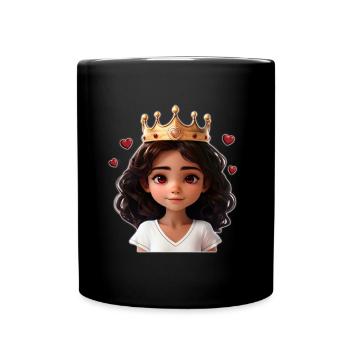 Cute girl with crown and heart - Full Colour Mug - black - Front