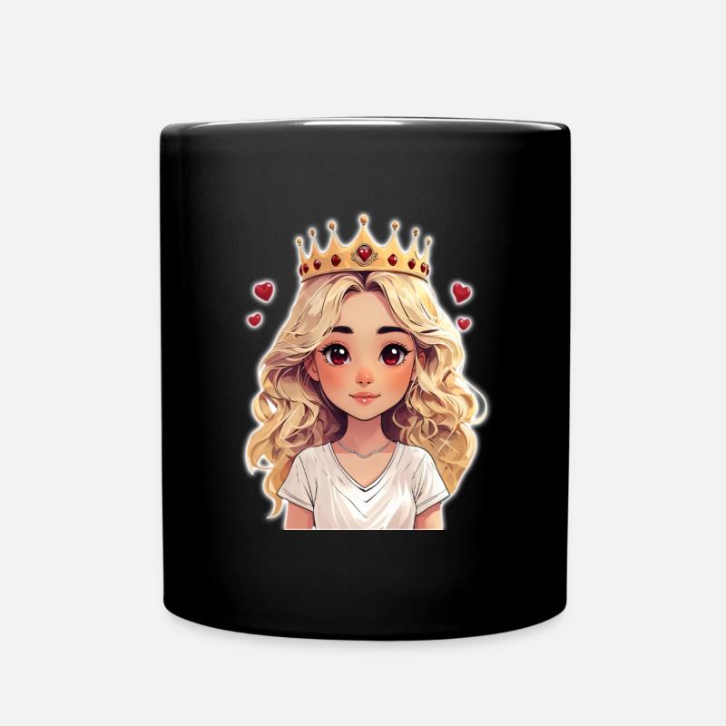 Süßes blondes Mädchen mit Krone und Herzchen - Tasse einfarbig - Schwarz