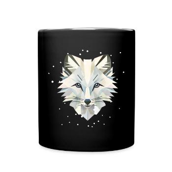 Zauberhaftes Polarfuchs-in geometrischer Eleganz - Tasse einfarbig - Schwarz - Vorne