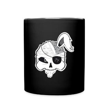 Crâne de lapin pirate avec cerveau et oreille de lapin - Mug uni - noir - Devant
