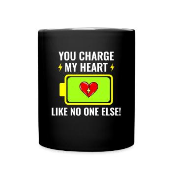 Elektriker Valentine: Du lädst mein Herz auf - Tasse einfarbig - Schwarz - Vorne
