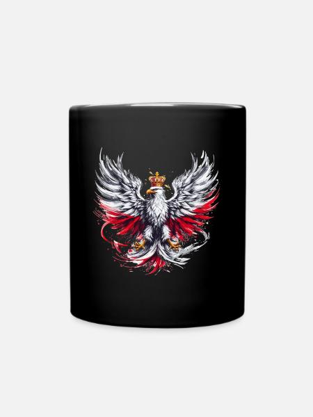 Poland Polska Polish Red White Eagle Golden Crown - Full Colour Mug - black