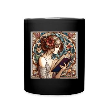 Art Nouveau Woman Book Books Reading Gift - Full Colour Mug - black - Front