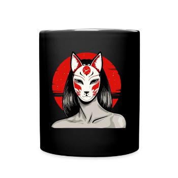 Manga Kitsune Fox Anime Kumiho Mask Manga Otaku - Full Colour Mug - black - Front