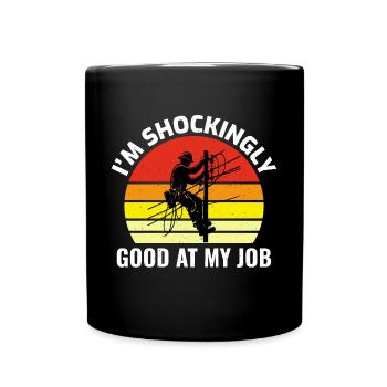 Lineman Humor Shockingly Good Job Electricity Work - Full Colour Mug - black - Front