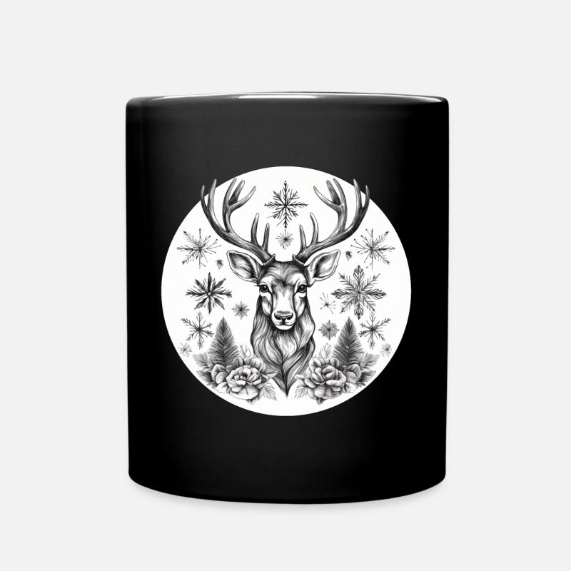 Hirsch Weihnachten b&w - Tasse einfarbig - Schwarz
