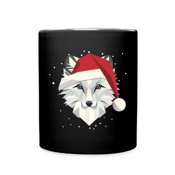 witziger Polarfuchs im festlichen Weihnachtsdesign - Tasse einfarbig - Schwarz - Vorne