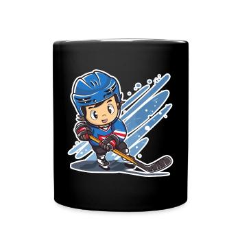 Eishockeyspieler Comic Look - Tasse einfarbig - Schwarz - Vorne