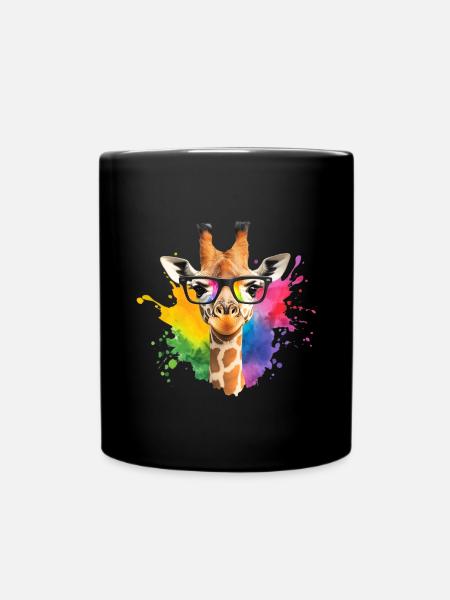 Colorful Giraffe with Glasses and Rainbow Splash - Full Colour Mug - black