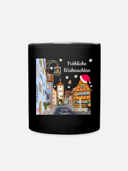 Rothenburg ob der Tauber, Fröhliche Weihnachten - Tasse einfarbig - Schwarz
