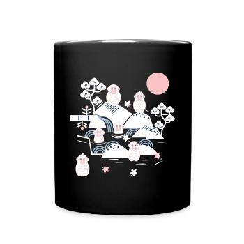 Singes effrayants dans une source chaude l blanc rose bleu - Mug uni - noir - Devant