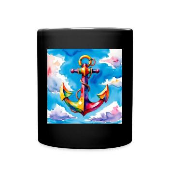 Colorful watercolor anchor in the sky - Full Colour Mug - black - Front