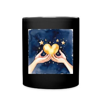 Gold heart in the starry sky - Full Colour Mug - black - Front