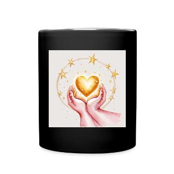 Golden heart in the protection of the hands - Full Colour Mug - black - Front