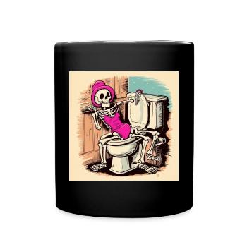 Skelett im Badezimmer mit Badeanzug - Tasse einfarbig - Schwarz - Vorne