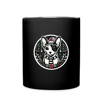 Weihnachtsporträt einer Sphynx - Tasse einfarbig - Schwarz - Vorne