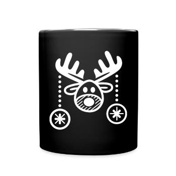 Reindeer comic cartoon simple Christmas baubles - Full Colour Mug - black - Front