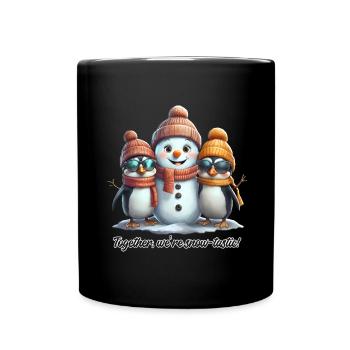 Snow-tastic Friendship: Penguins & Snowman - Full Colour Mug - black - Front