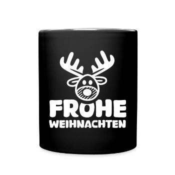 Frohe Weihnachten Rentier Elch comic cartoon Logo - Tasse einfarbig - Schwarz - Vorne