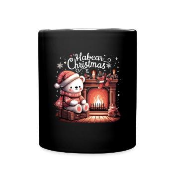 Eisbär Bär Weihnachten Kamin Geschenk - Tasse einfarbig - Schwarz - Vorne