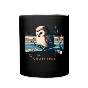 Night Owl Retro Graphic - Vintage full moon - Full Colour Mug - black - Front