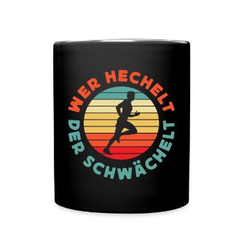 Wer Hechelt Der Schwächelt - Retro Sunset Lustiges - Tasse einfarbig - Schwarz - Vorne