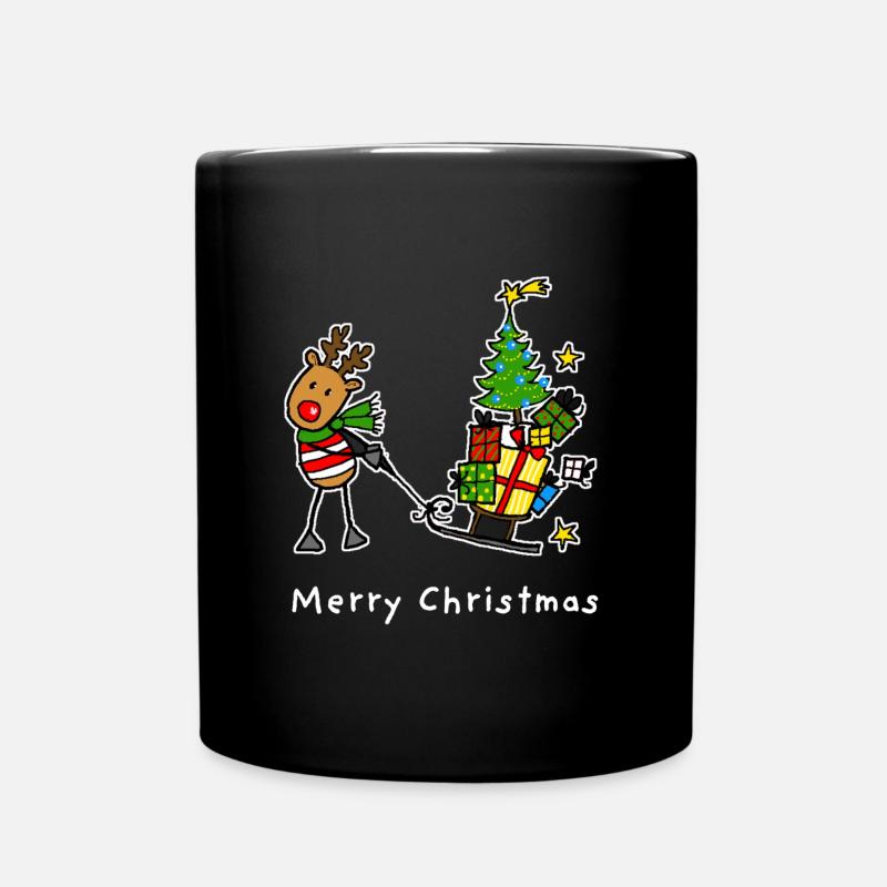 Rentier zieht Baum und Geschenke auf Schlitten  - Tasse einfarbig - Schwarz