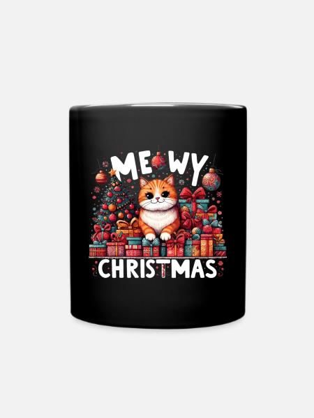 Meowy Weihnachten Katze orange witzig Geschenk - Tasse einfarbig - Schwarz