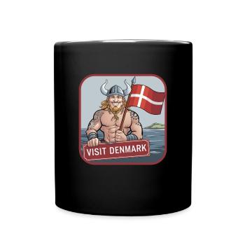 Visit Denmark Wikinger Dannebrog Dänemark Urlaub - Tasse einfarbig - Schwarz - Vorne