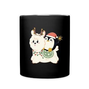 Alpaca and penguin celebrate Christmas - Full Colour Mug - black - Front