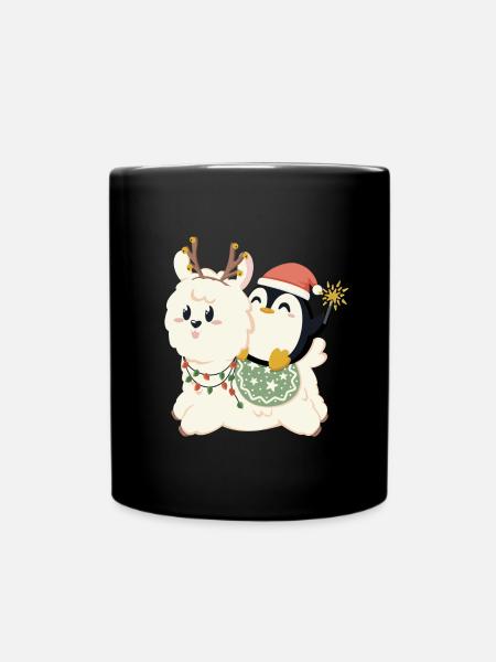 L’alpaga et le pingouin fêtent Noël - Mug uni - noir