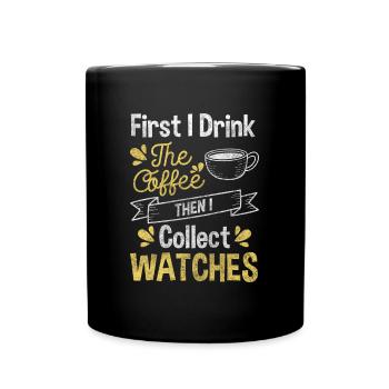 Uhr Sammler Zeit Oldschool - Tasse einfarbig - Schwarz - Vorne