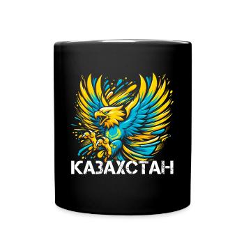 Kasachstan Adler Flagge Fahne kyrillisch Geschenk - Tasse einfarbig - Schwarz - Vorne