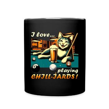 Cute billiard playing kitty cat, vintage and funny - Full Colour Mug - black - Front