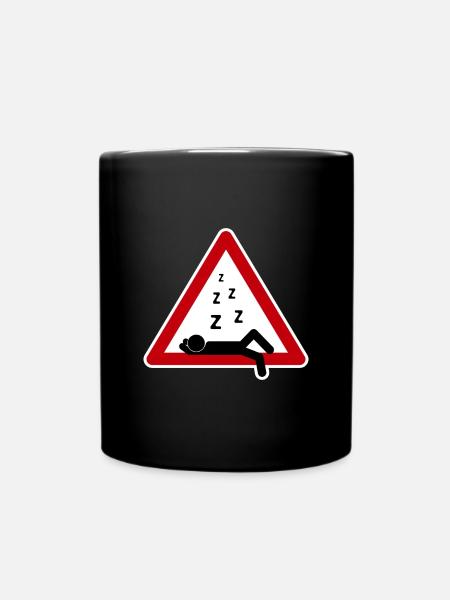 Funny Road Sign, Sleeping, Lazy - Full Colour Mug - black