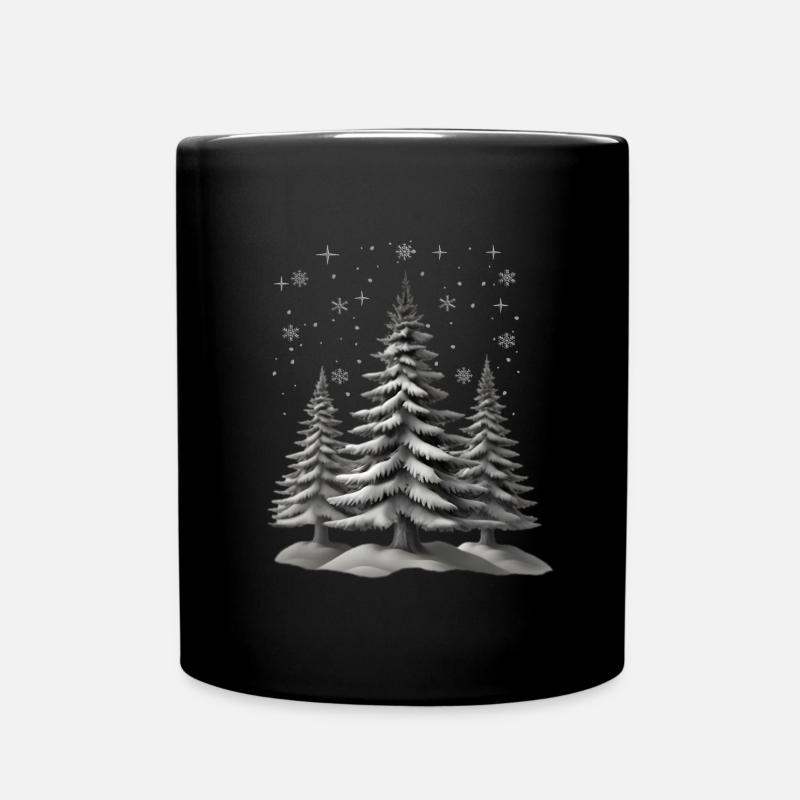 Christmas trees, snowflakes and stars - Full Colour Mug - black