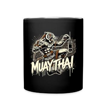 Muay Thai Tiger Thaiboxen Kickboxen Boxen Geschenk - Tasse einfarbig - Schwarz - Vorne