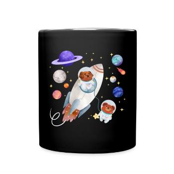 Un chien et un ours en peluche explorent l’espace - Mug uni - noir - Devant