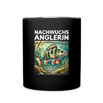 Young Female Angler Perch Angler Motif - Full Colour Mug - black - Front