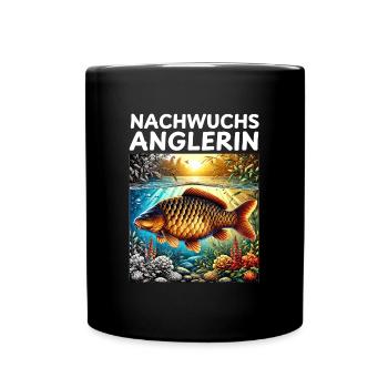 Jeune pêcheur - Motif carpe - Mug uni - noir - Devant