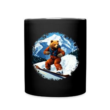 Bären Snowboard - Tasse einfarbig - Schwarz - Vorne