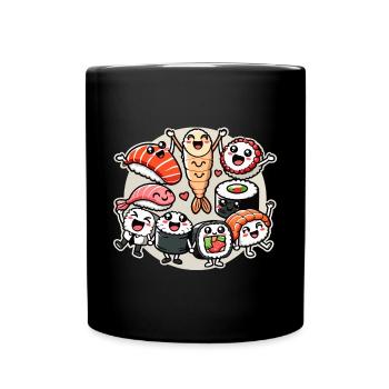 Sushi Freunde Maki Nigiri Sashimi Kawaii Geschenk - Tasse einfarbig - Schwarz - Vorne