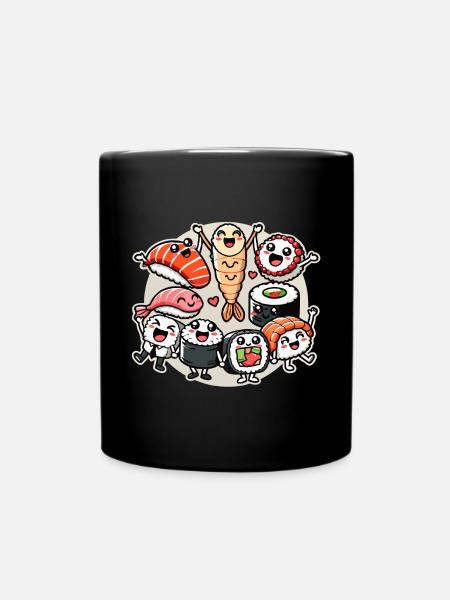 Sushi Freunde Maki Nigiri Sashimi Kawaii Geschenk - Tasse einfarbig - Schwarz