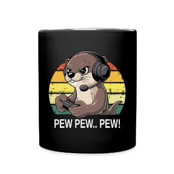 Pew Pew Gamer Otter - Full Colour Mug - black - Front