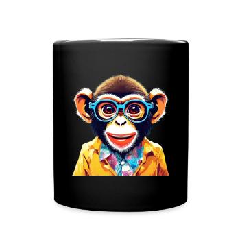 Vibrant Monkey with Retro Glasses - Full Colour Mug - black - Front
