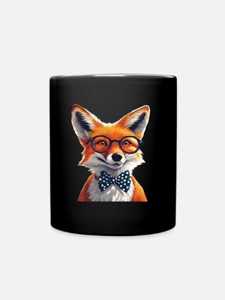 Renard élégant avec lunettes et nœud papillon - Mug uni - noir