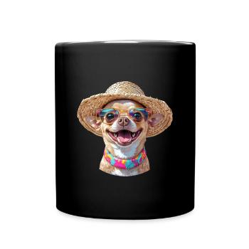 Chihuahua with straw hat & sunglasses - Full Colour Mug - black - Front